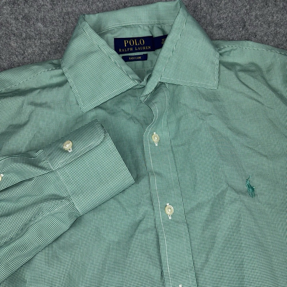 Polo Ralph Lauren Easy Care Dress Shirt Mens 15.5 34/35 Green Gingham Check Pony